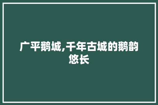 广平鹅城,千年古城的鹅韵悠长