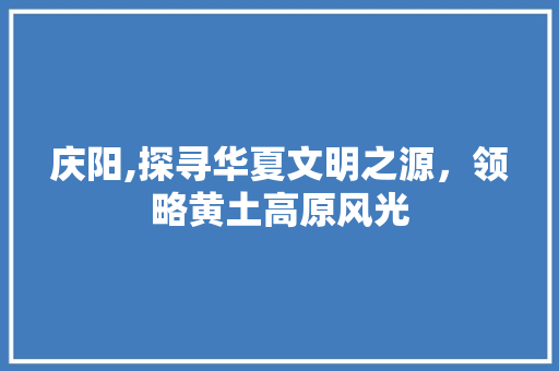 庆阳,探寻华夏文明之源，领略黄土高原风光