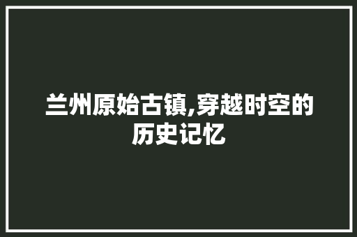 兰州原始古镇,穿越时空的历史记忆