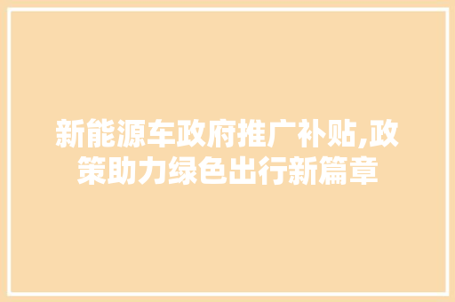 新能源车政府推广补贴,政策助力绿色出行新篇章  第1张