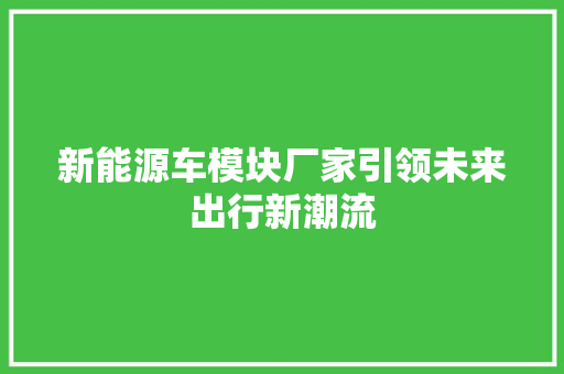 新能源车模块厂家引领未来出行新潮流  第1张