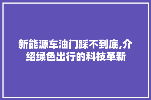 新能源车油门踩不到底,介绍绿色出行的科技革新