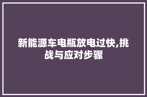 新能源车电瓶放电过快,挑战与应对步骤