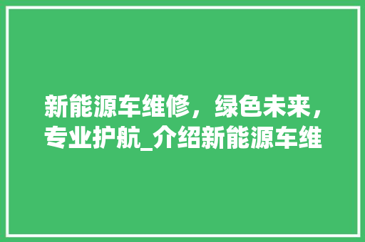 新能源车维修，绿色未来，专业护航_介绍新能源车维修新篇章  第1张