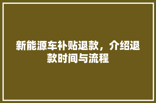 新能源车补贴退款，介绍退款时间与流程