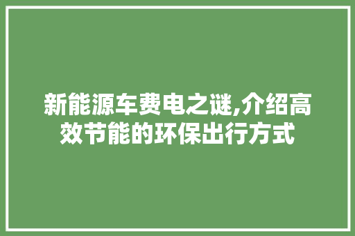 新能源车费电之谜,介绍高效节能的环保出行方式  第1张