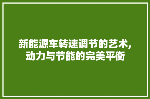 新能源车转速调节的艺术,动力与节能的完美平衡