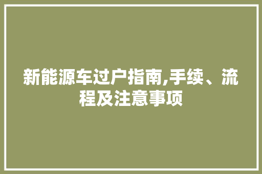 新能源车过户指南,手续、流程及注意事项