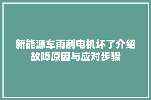 新能源车雨刮电机坏了介绍故障原因与应对步骤  第1张