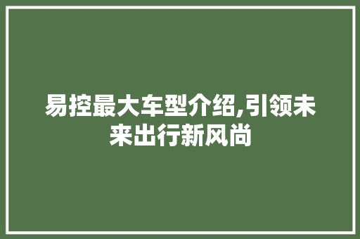 易控最大车型介绍,引领未来出行新风尚  第1张