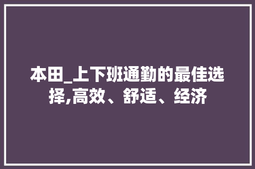 本田_上下班通勤的最佳选择,高效、舒适、经济