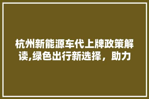 杭州新能源车代上牌政策解读,绿色出行新选择，助力城市可持续发展  第1张