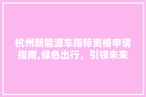 杭州新能源车指标资格申请指南,绿色出行，引领未来