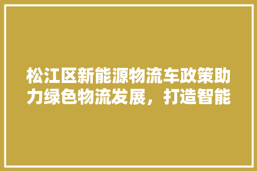 松江区新能源物流车政策助力绿色物流发展，打造智能物流新格局  第1张