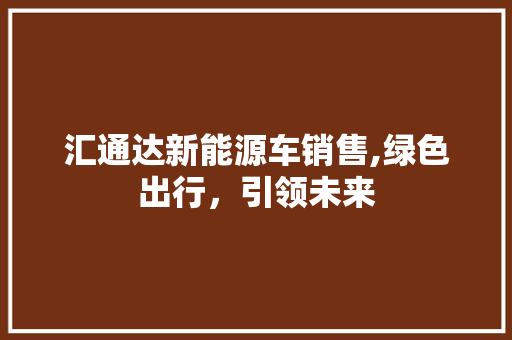 汇通达新能源车销售,绿色出行，引领未来  第1张