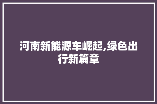 河南新能源车崛起,绿色出行新篇章