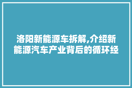 洛阳新能源车拆解,介绍新能源汽车产业背后的循环经济奇迹  第1张