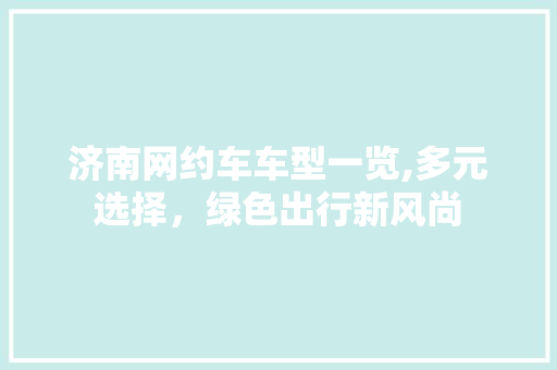 济南网约车车型一览,多元选择，绿色出行新风尚