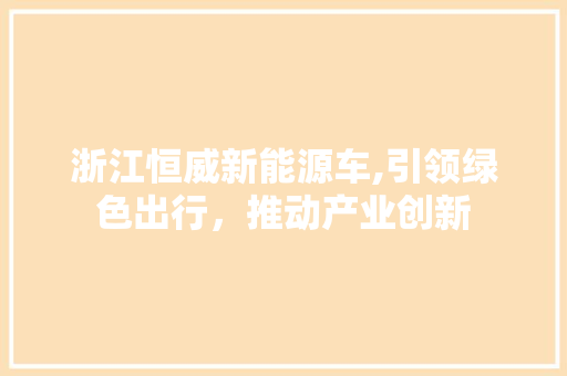 浙江恒威新能源车,引领绿色出行，推动产业创新  第1张