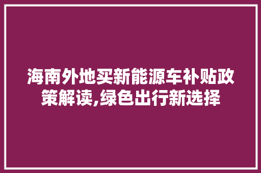 海南外地买新能源车补贴政策解读,绿色出行新选择  第1张