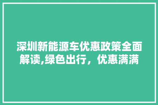 深圳新能源车优惠政策全面解读,绿色出行，优惠满满  第1张