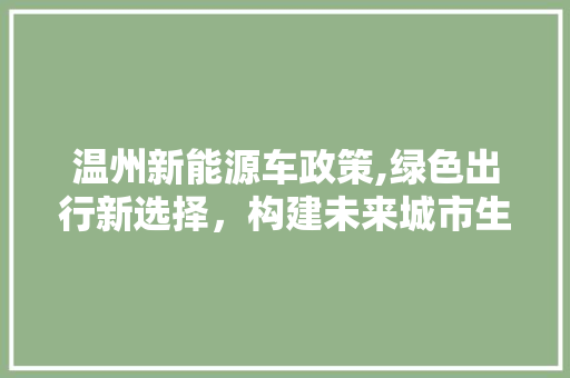 温州新能源车政策,绿色出行新选择，构建未来城市生态