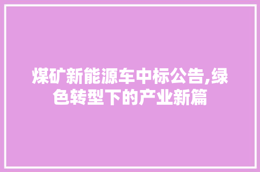 煤矿新能源车中标公告,绿色转型下的产业新篇