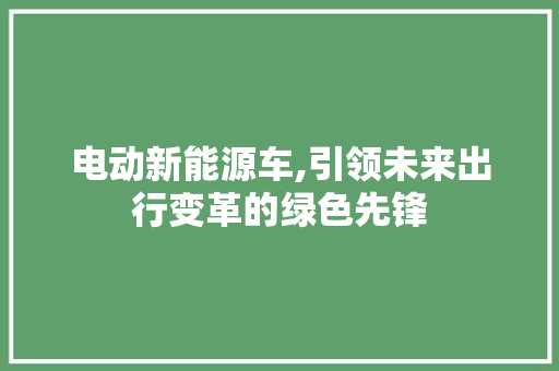 电动新能源车,引领未来出行变革的绿色先锋