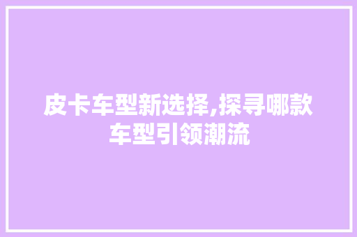 皮卡车型新选择,探寻哪款车型引领潮流