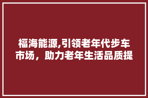 福海能源,引领老年代步车市场，助力老年生活品质提升  第1张