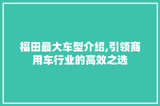 福田最大车型介绍,引领商用车行业的高效之选