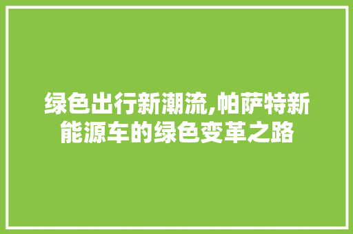 绿色出行新潮流,帕萨特新能源车的绿色变革之路