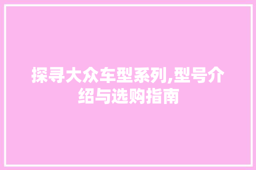 探寻大众车型系列,型号介绍与选购指南  第1张