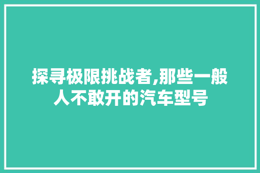 探寻极限挑战者,那些一般人不敢开的汽车型号