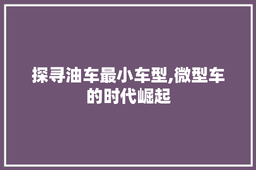 探寻油车最小车型,微型车的时代崛起