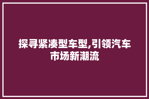 探寻紧凑型车型,引领汽车市场新潮流