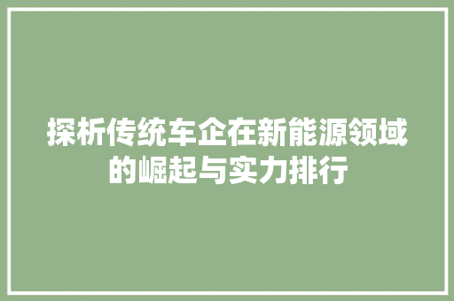 探析传统车企在新能源领域的崛起与实力排行  第1张