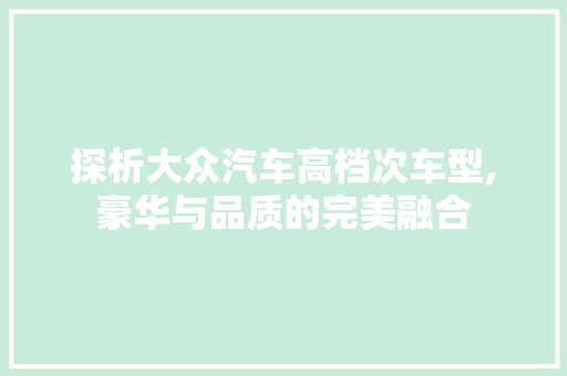 探析大众汽车高档次车型,豪华与品质的完美融合