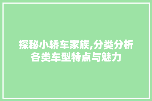 探秘小轿车家族,分类分析各类车型特点与魅力