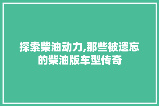 探索柴油动力,那些被遗忘的柴油版车型传奇