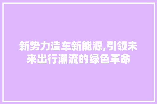 新势力造车新能源,引领未来出行潮流的绿色革命  第1张