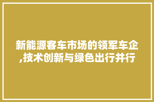 新能源客车市场的领军车企,技术创新与绿色出行并行