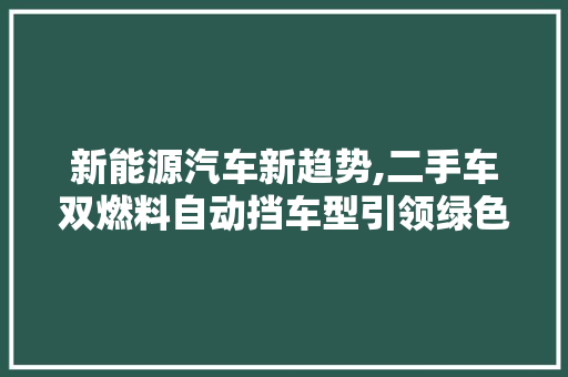 新能源汽车新趋势,二手车双燃料自动挡车型引领绿色出行