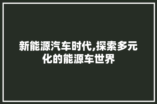 新能源汽车时代,探索多元化的能源车世界  第1张