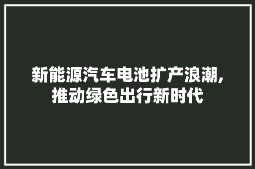 新能源汽车电池扩产浪潮,推动绿色出行新时代  第1张