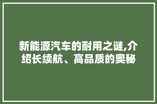 新能源汽车的耐用之谜,介绍长续航、高品质的奥秘  第1张