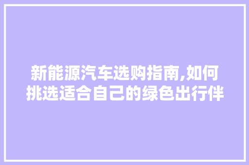 新能源汽车选购指南,如何挑选适合自己的绿色出行伴侣  第1张