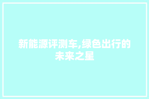 新能源评测车,绿色出行的未来之星  第1张