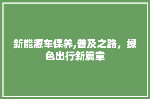 新能源车保养,普及之路，绿色出行新篇章  第1张