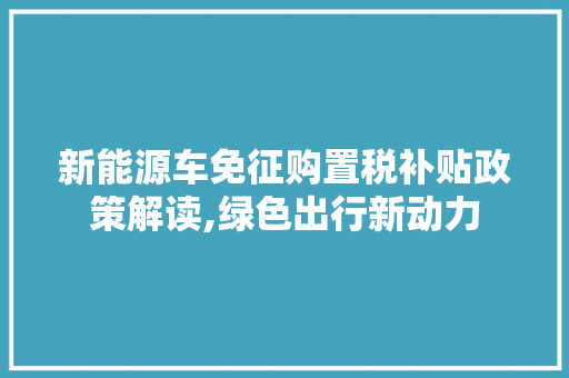 新能源车免征购置税补贴政策解读,绿色出行新动力  第1张